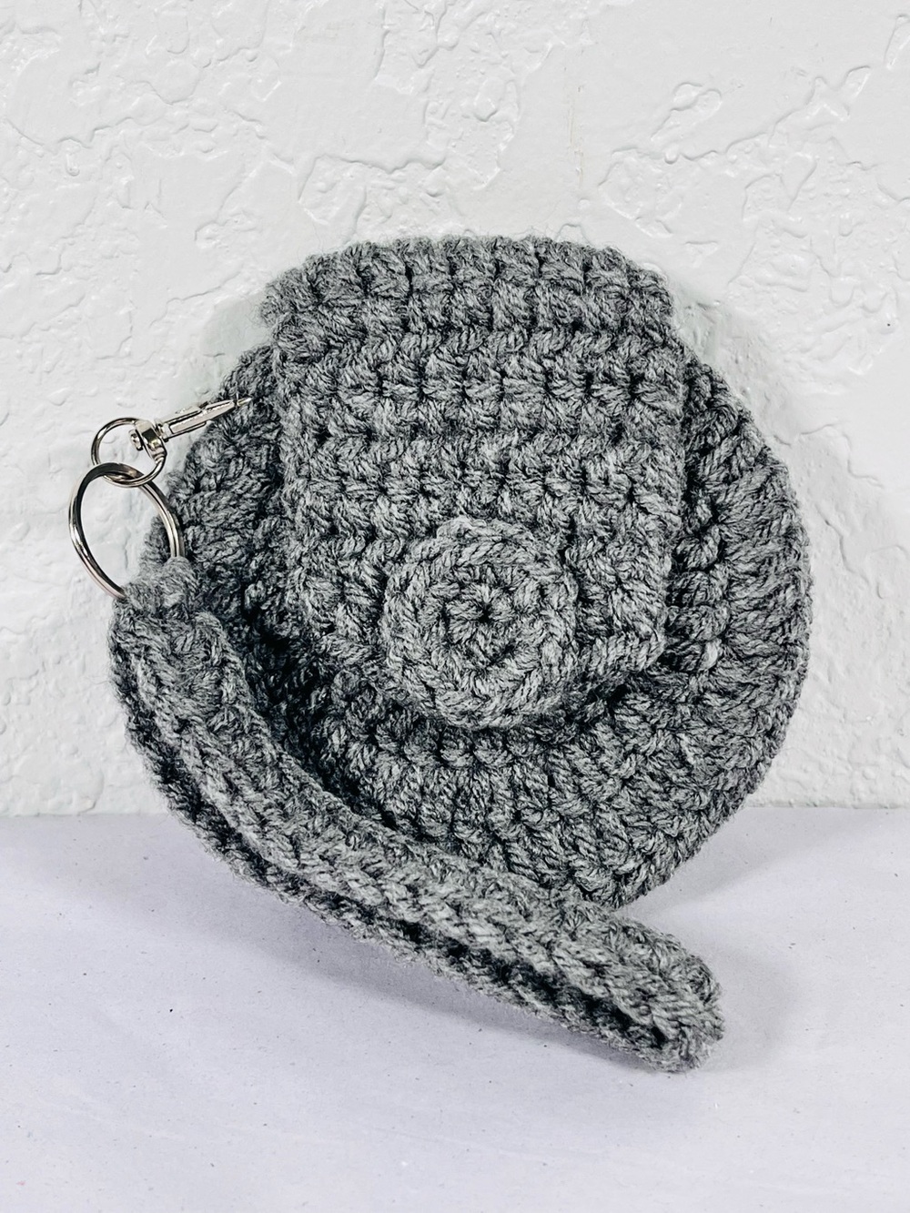 Gray Crochet Wristlet Coin Purse